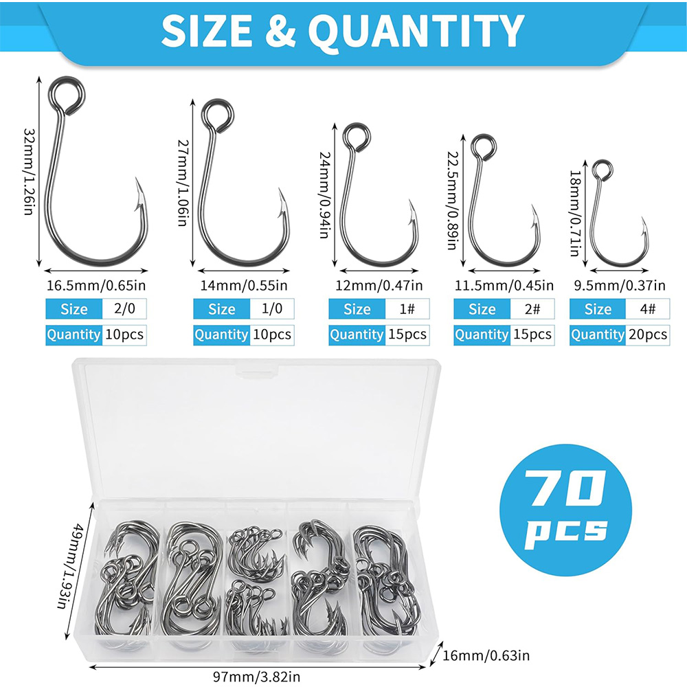 70Pcs Fishing Inline Single Ho - Fishing Hook Assortment ulasan dan harga
